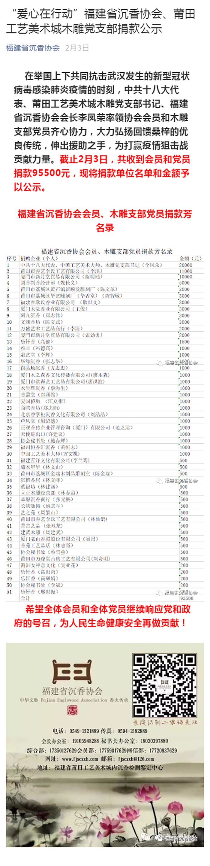 “爱心在行动”福建省沉香协会、莆田工艺美术城木雕党支部捐款公示-14472398144